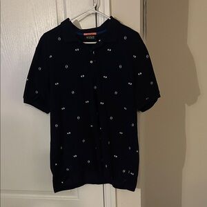 Scotch & Soda Amsterdam Navy Blue Eye Print Polo Shirt - XL